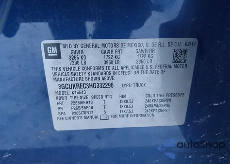 2017 Chevrolet Silverado 1500 2Lt z USA, uszkodzony, nr VIN 3GCUKREC3HG332296